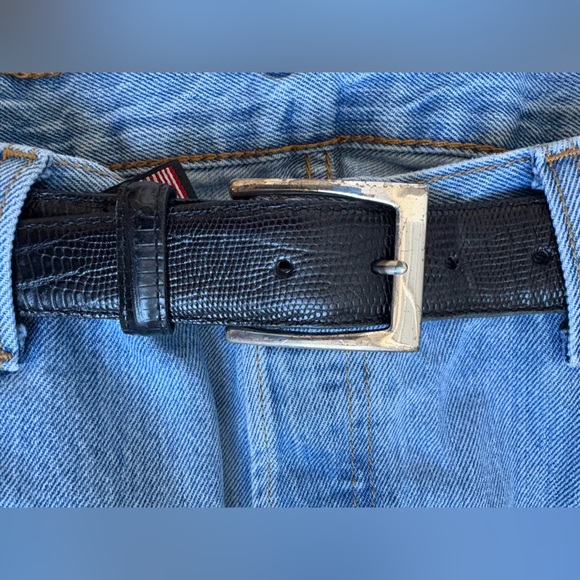 Brighton - Unisex Dimpled Leather Belt - Made is the USA - 42" - Black & Silver - Picture 3 of 5